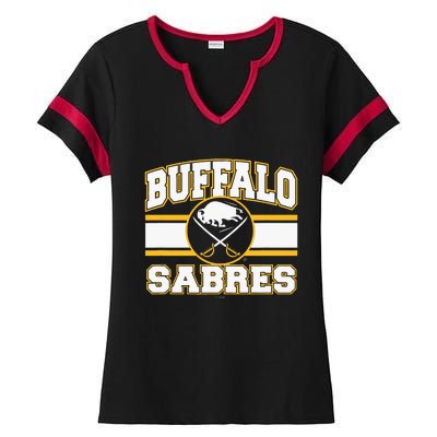 Buffalo Sabres Stripe Royal Blue Ladies Halftime Notch Neck Tee