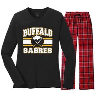 Buffalo Sabres Stripe Royal Blue Women's Long Sleeve Flannel Pajama Set 