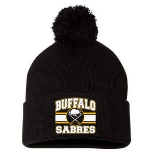 Buffalo Sabres Stripe Royal Blue Pom Pom 12in Knit Beanie