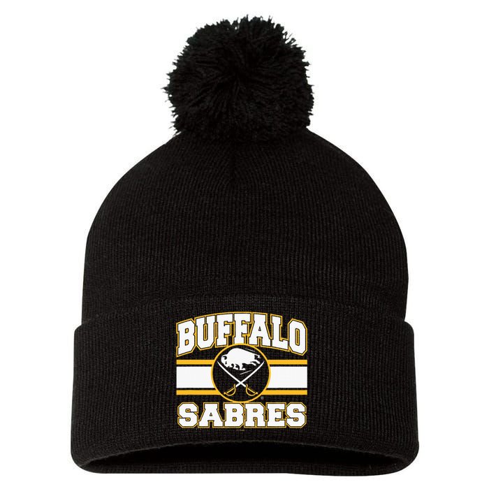 Buffalo Sabres Stripe Royal Blue Pom Pom 12in Knit Beanie