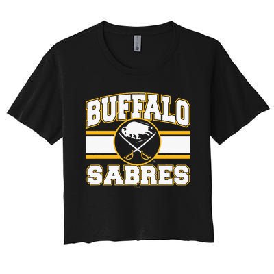 Buffalo Sabres Stripe Royal Blue Women's Crop Top Tee