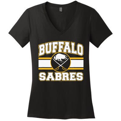 Buffalo Sabres Stripe Royal Blue Women's V-Neck T-Shirt