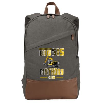 Big Sis Sister Birthday Crew Party Excavator Cotton Canvas Backpack