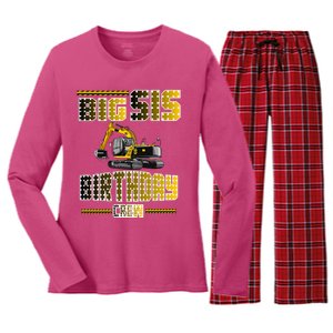 Big Sis Sister Birthday Crew Party Excavator Women's Long Sleeve Flannel Pajama Set 