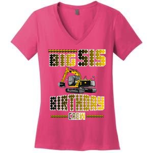 Big Sis Sister Birthday Crew Party Excavator Women's V-Neck T-Shirt