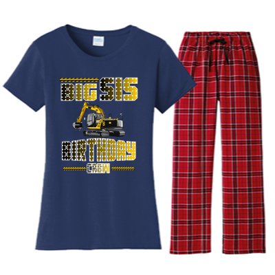 Big Sis Sister Birthday Crew Party Excavator Women's Flannel Pajama Set