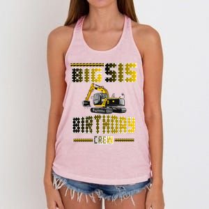 Big Sis Sister Birthday Crew Party Excavator Women's Knotted Racerback Tank