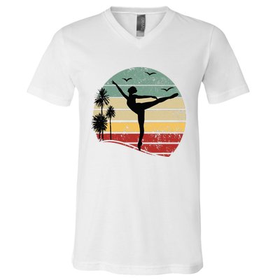 Ballet Silhouette Sunset Ballet Girl Ballet Ballerina V-Neck T-Shirt