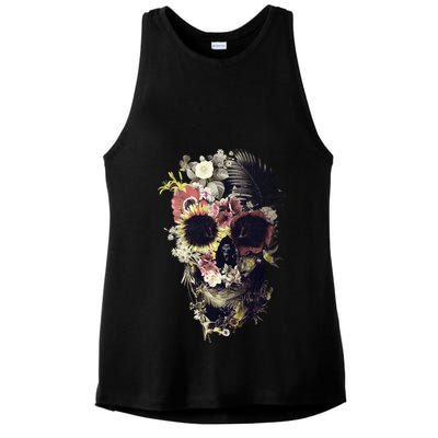 Bloom Skull Sunflower Ladies PosiCharge Tri-Blend Wicking Tank