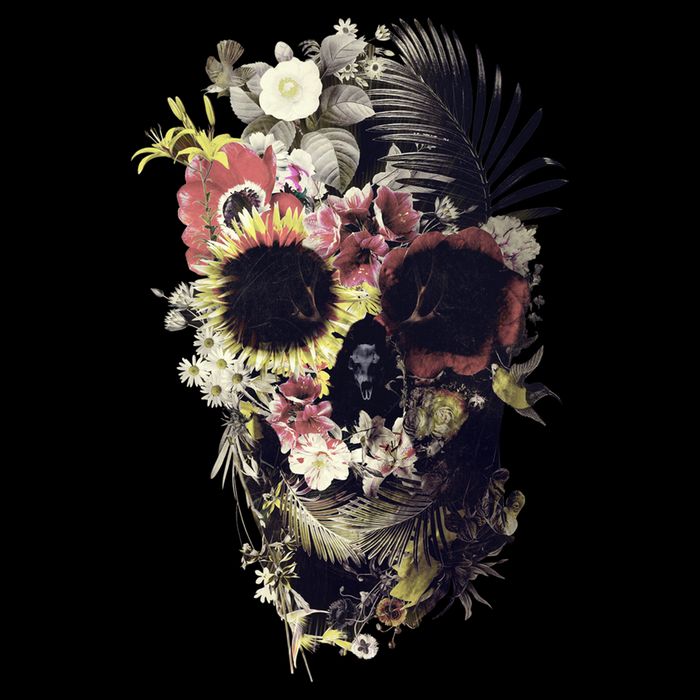 Bloom Skull Sunflower Flexfit Unipanel Trucker Cap