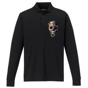 Bloom Skull Sunflower Performance Long Sleeve Polo