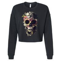 Bloom Skull Sunflower Cropped Pullover Crew