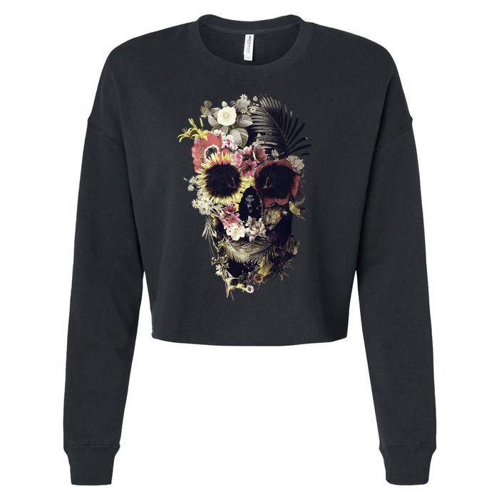 Bloom Skull Sunflower Cropped Pullover Crew