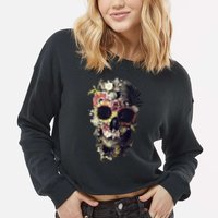 Bloom Skull Sunflower Cropped Pullover Crew