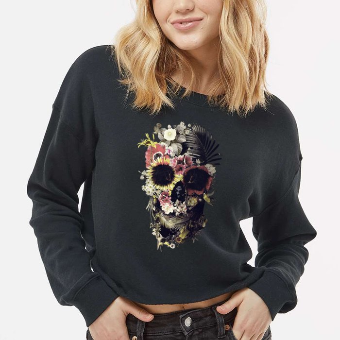 Bloom Skull Sunflower Cropped Pullover Crew