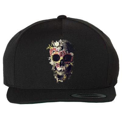 Bloom Skull Sunflower Wool Snapback Cap