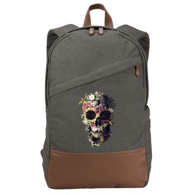 Bloom Skull Sunflower Cotton Canvas Backpack