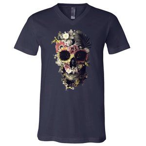 Bloom Skull Sunflower V-Neck T-Shirt