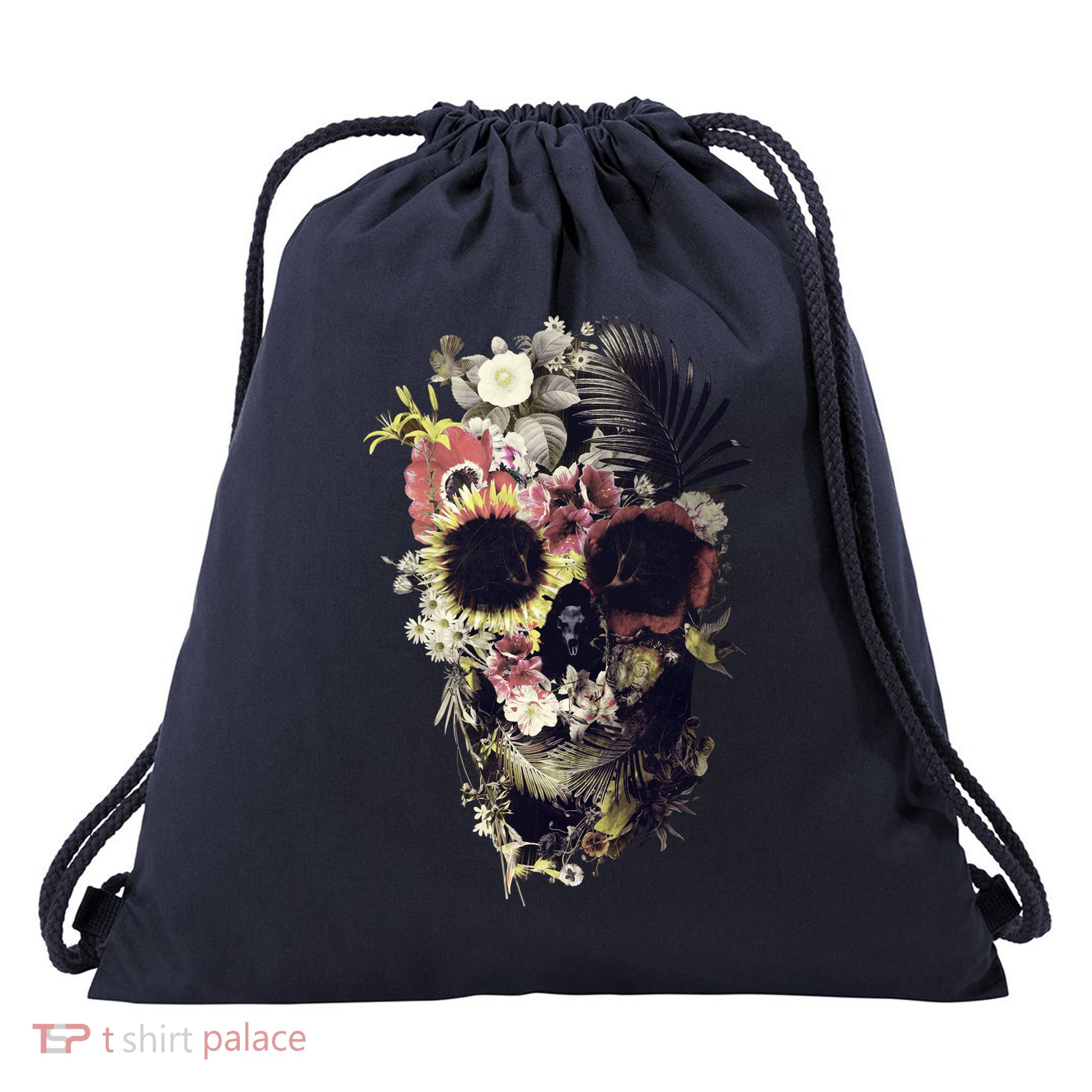 Bloom Skull Sunflower Drawstring Bag