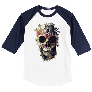 Bloom Skull Sunflower Baseball Sleeve Shirt