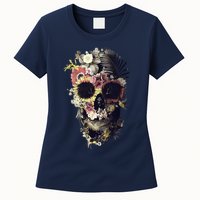 Bloom Skull Sunflower Womens T-Shirt