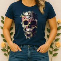 Bloom Skull Sunflower Womens T-Shirt