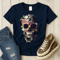 Bloom Skull Sunflower Womens T-Shirt