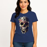 Bloom Skull Sunflower Womens T-Shirt