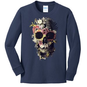 Bloom Skull Sunflower Kids Long Sleeve Shirt