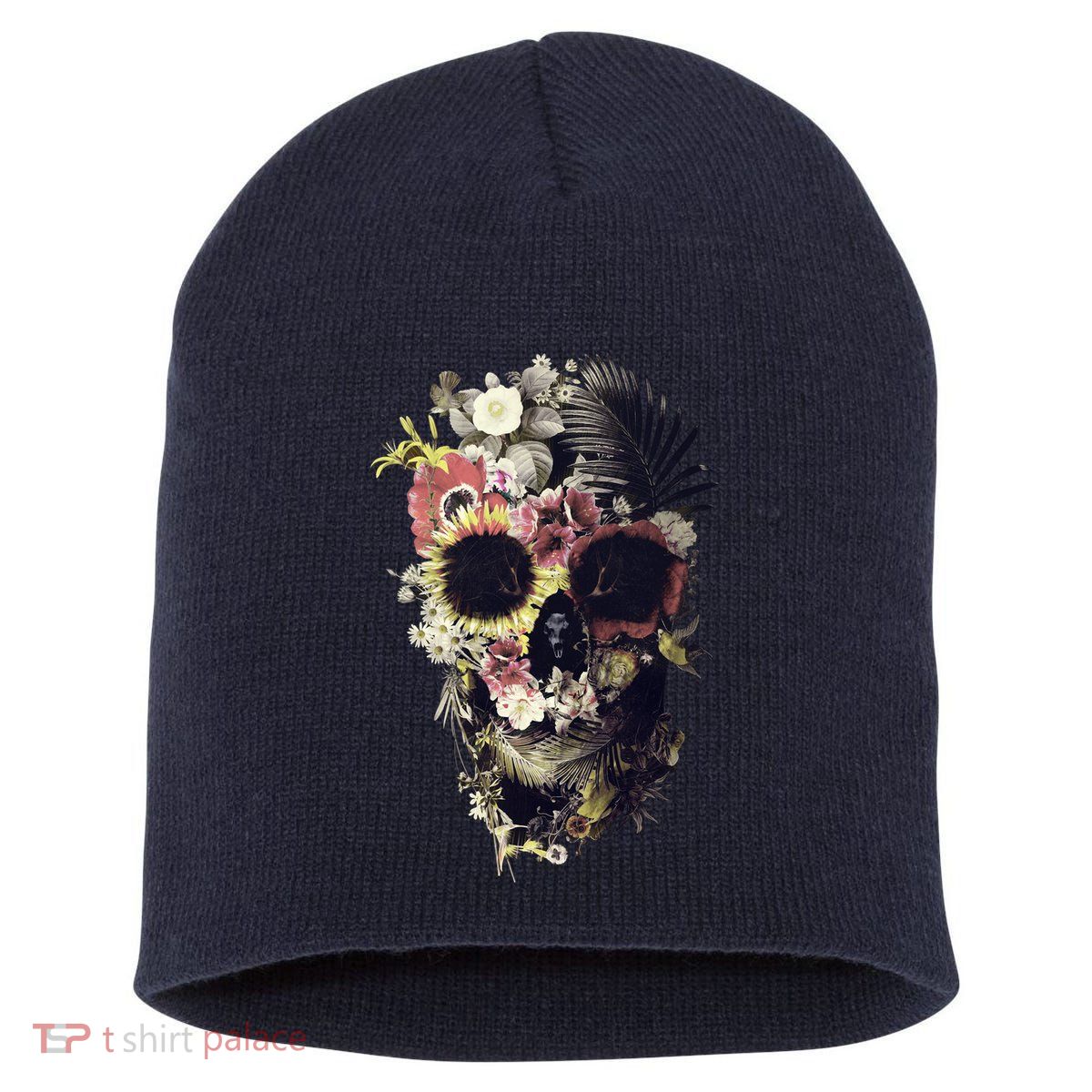 Bloom Skull Sunflower Short Acrylic Beanie