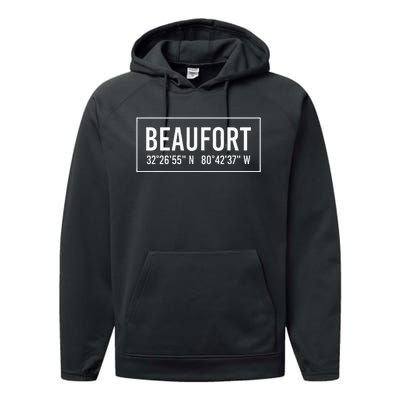 Beaufort Sc South Carolina Funny City Coordinates Home Gift Performance Fleece Hoodie