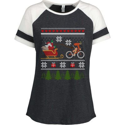 Bike Sledding Santa Sleigh Christmas Cycling Meaningful Gift Enza Ladies Jersey Colorblock Tee