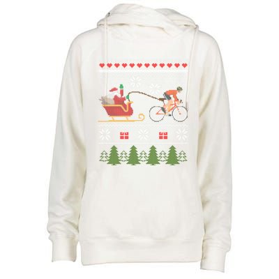 Bike Sledding Santa Sleigh Christmas Cycling Meaningful Gift Womens Funnel Neck Pullover Hood