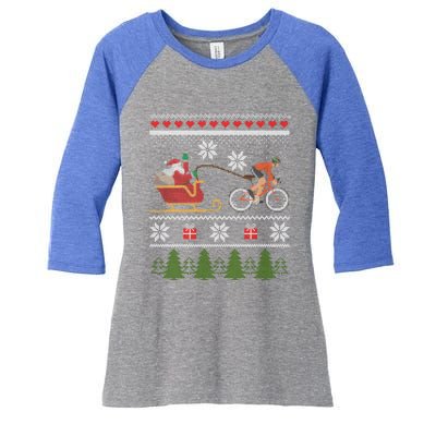 Bike Sledding Santa Sleigh Christmas Cycling Meaningful Gift Women's Tri-Blend 3/4-Sleeve Raglan Shirt