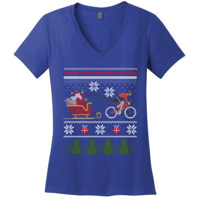 Bike Sledding Santa Sleigh Christmas Cycling Meaningful Gift Women's V-Neck T-Shirt