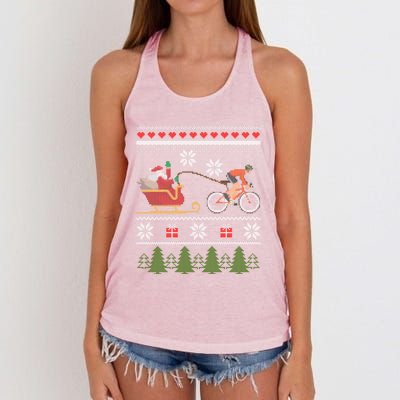 Bike Sledding Santa Sleigh Christmas Cycling Meaningful Gift Women's Knotted Racerback Tank