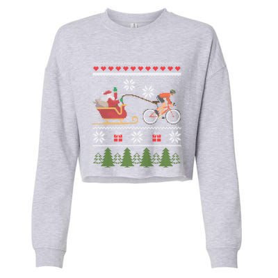 Bike Sledding Santa Sleigh Christmas Cycling Meaningful Gift Cropped Pullover Crew