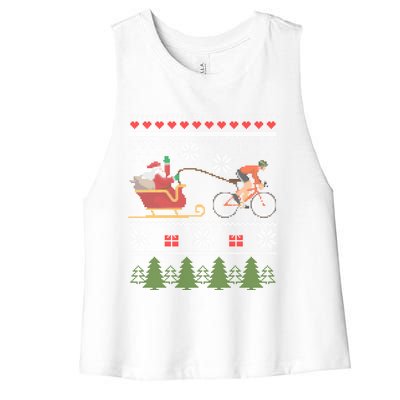 Bike Sledding Santa Sleigh Christmas Cycling Meaningful Gift Women's Racerback Cropped Tank