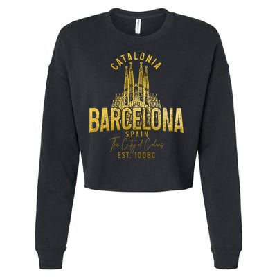 Barcelona Spain Souvenir Catalonia Cropped Pullover Crew