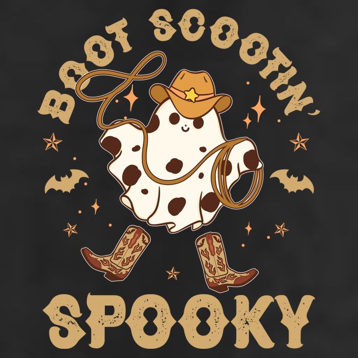 Boot Scootin Spooky Cute Halloween Cowboy Ghost 7 Panel Mesh Trucker Snapback Hat