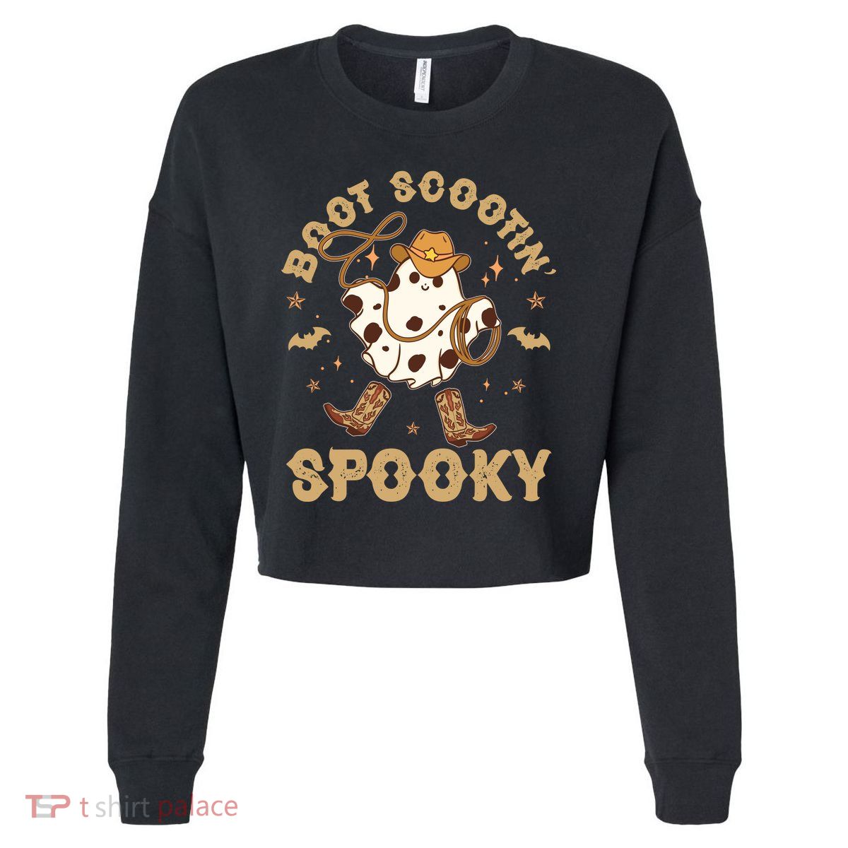 Boot Scootin Spooky Cute Halloween Cowboy Ghost Cropped Pullover Crew