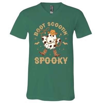 Boot Scootin Spooky Cute Halloween Cowboy Ghost V-Neck T-Shirt