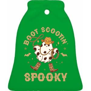 Boot Scootin Spooky Cute Halloween Cowboy Ghost Ceramic Bell Ornament