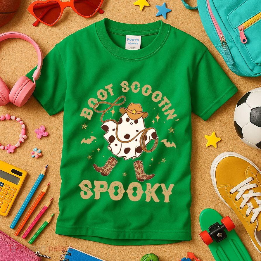 Boot Scootin Spooky Cute Halloween Cowboy Ghost Kids T-Shirt