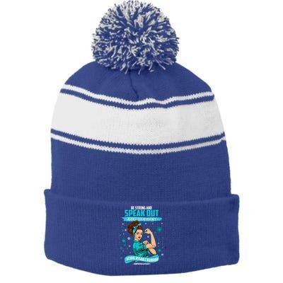 Be Strong Speak Out Against Sexual Violence Sexual Assault Warrior Stripe Pom Pom Beanie