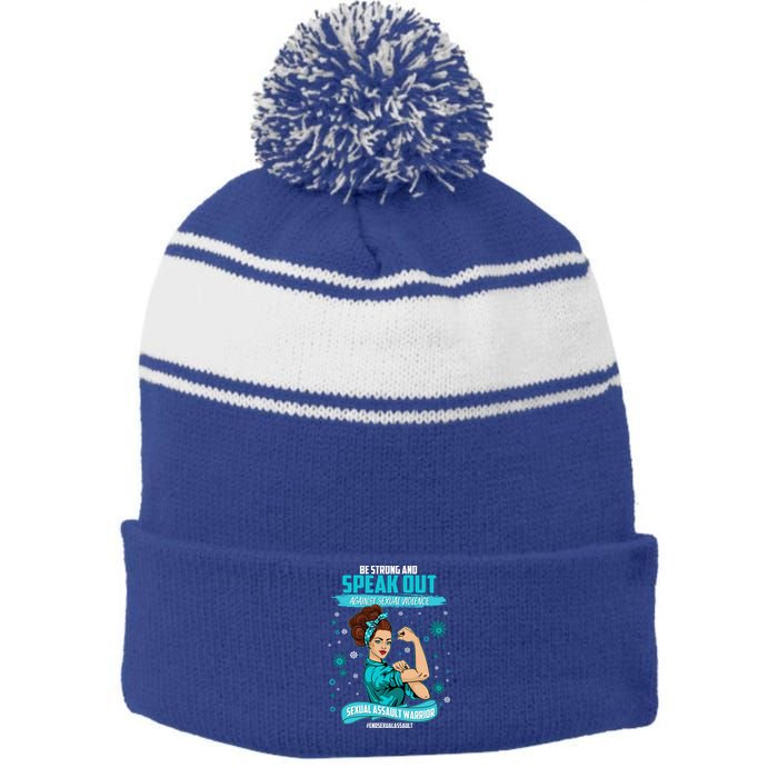 Be Strong Speak Out Against Sexual Violence Sexual Assault Warrior Stripe Pom Pom Beanie