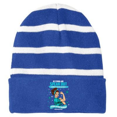 Be Strong Speak Out Against Sexual Violence Sexual Assault Warrior Striped Beanie with Solid Band