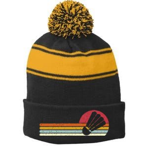 Badminton Shuttlecock Sunset Distressed Stripe Pom Pom Beanie