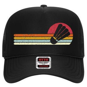 Badminton Shuttlecock Sunset Distressed High Crown Mesh Back Trucker Hat