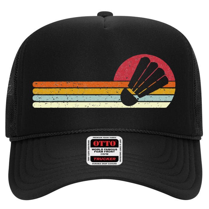 Badminton Shuttlecock Sunset Distressed High Crown Mesh Back Trucker Hat